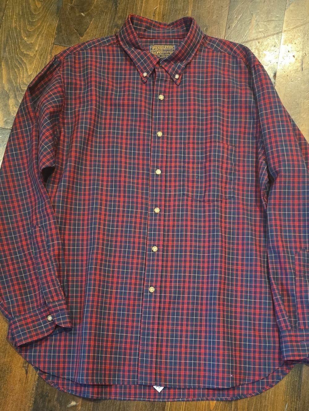 Vintage 70s Pendleton Sir Pendleton Wool Shirt Mens XL Red Blue Plaid USA Made